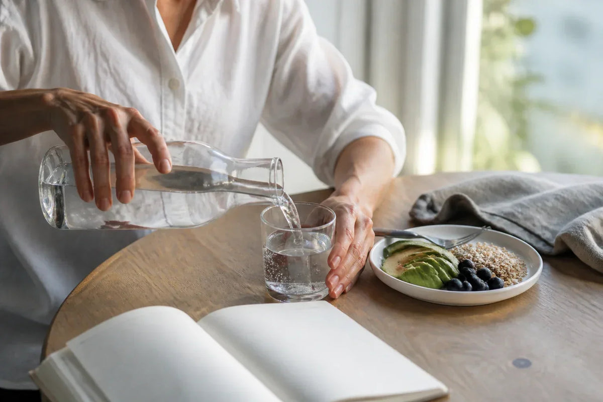 Person organising blank cards beside tea at a quiet home desk